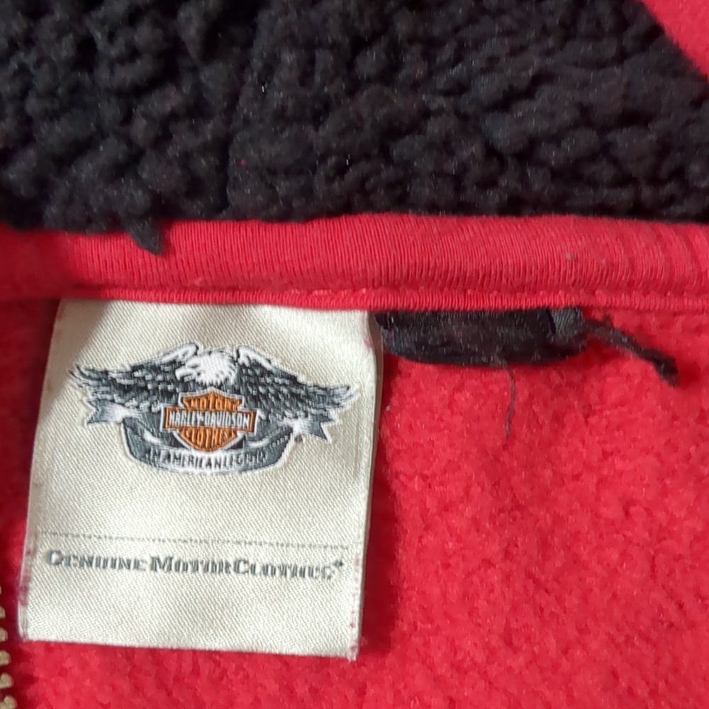 Harley Davidson Y2K Red Flocked Rhinestone Zip Up Hoodie Women's Sz XL - Picture 8 of 11